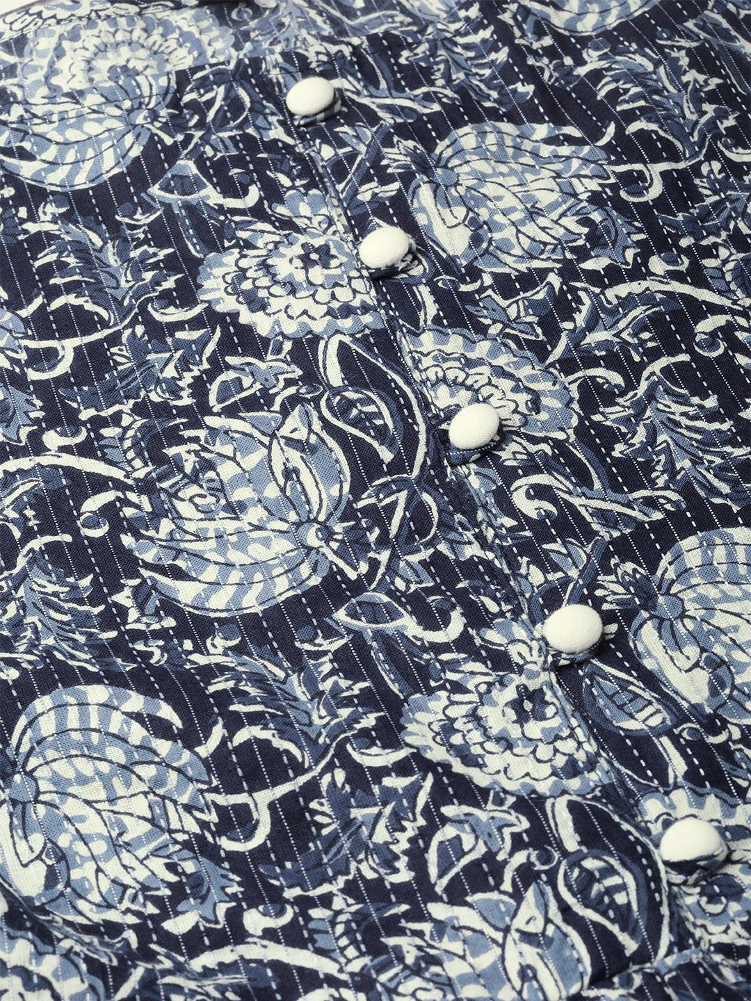 Women Navy Blue & Cream Floral Printed Maxi Dress | LASVINI - Redefining Indian Fashion with Elegance