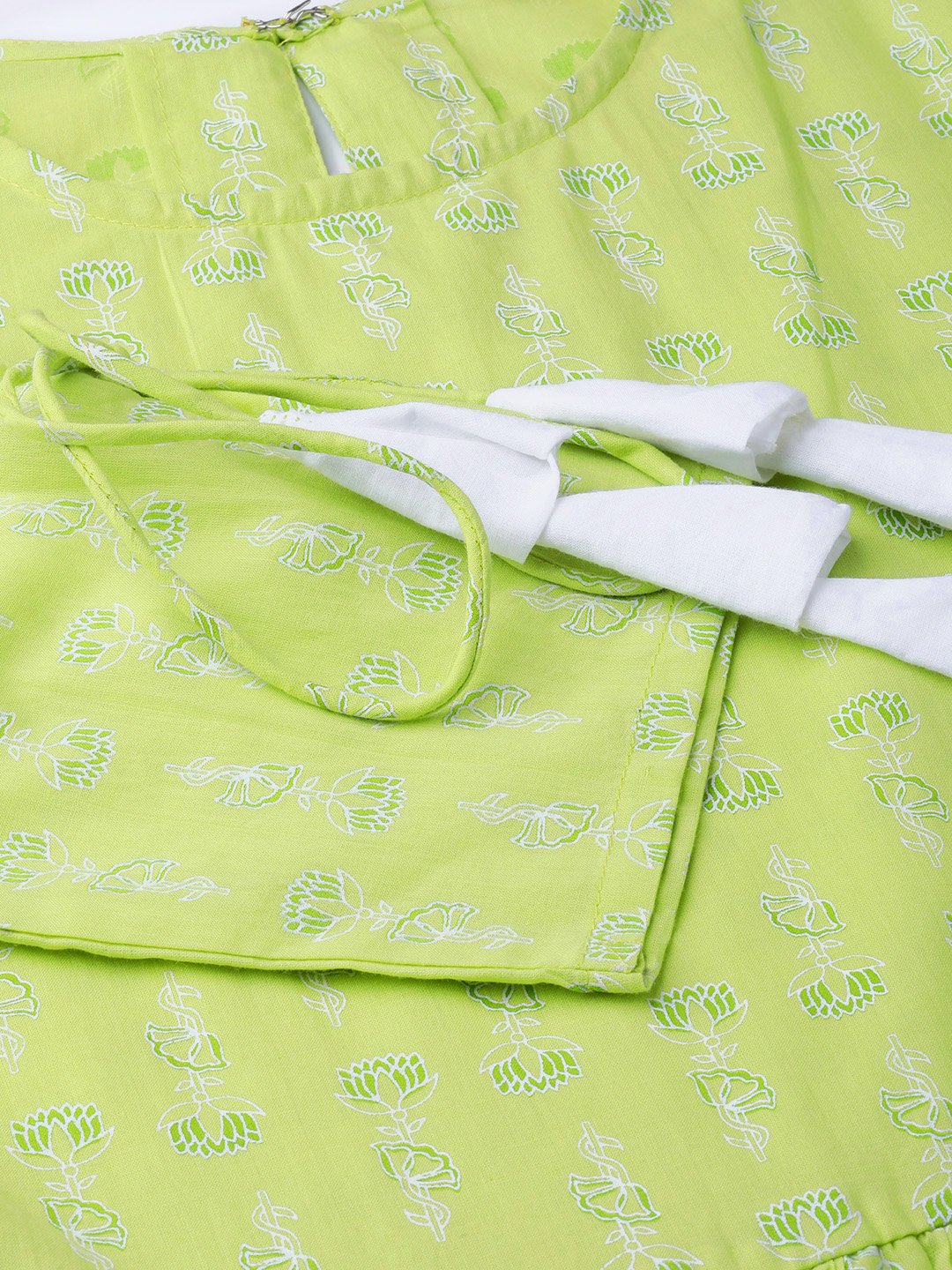 Women Lime Green & White Ethnic Motifs Printed Maxi Dress | LASVINI - Redefining Indian Fashion with Elegance