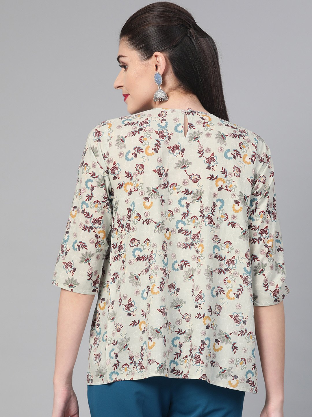 Women Green & Multi Empire Printed Top | LASVINI - Redefining Indian Fashion with Elegance