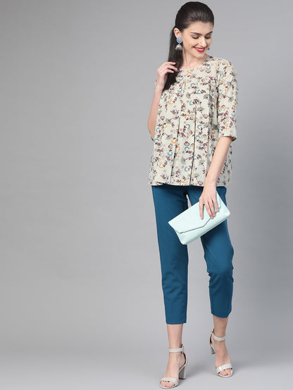 Women Green & Multi Empire Printed Top | LASVINI - Redefining Indian Fashion with Elegance