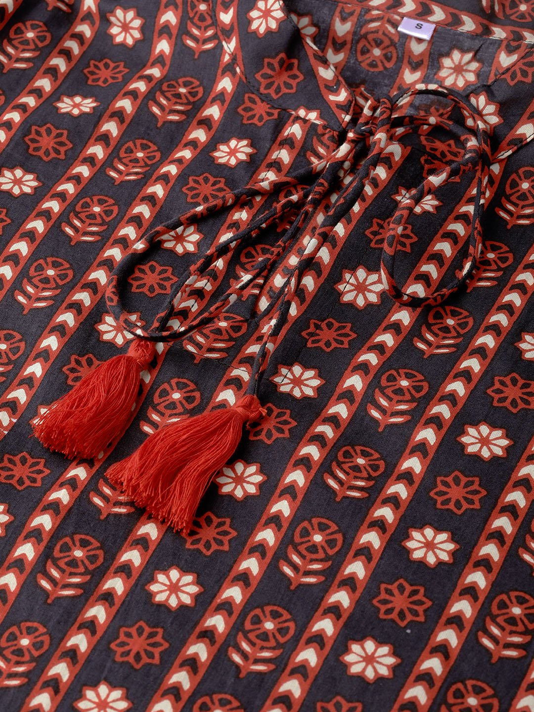 Women Black & Rust Regular Printed Top | LASVINI - Redefining Indian Fashion with Elegance