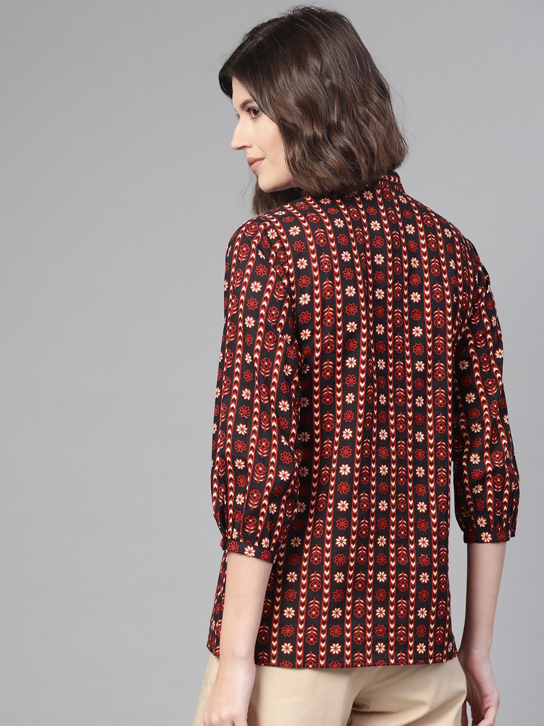 Women Black & Rust Regular Printed Top | LASVINI - Redefining Indian Fashion with Elegance