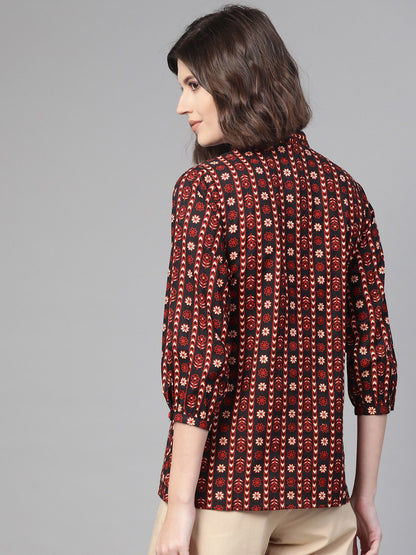 Women Black & Rust Regular Printed Top | LASVINI - Redefining Indian Fashion with Elegance