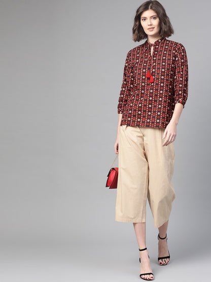 Women Black & Rust Regular Printed Top | LASVINI - Redefining Indian Fashion with Elegance