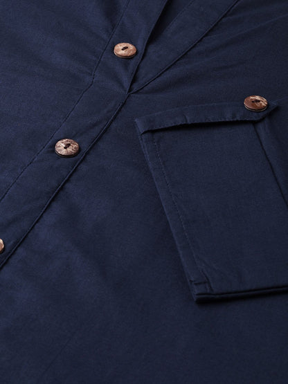 Women Navy Blue &  Cotton Straight Solid Solid Kurta | LASVINI - Redefining Indian Fashion with Elegance