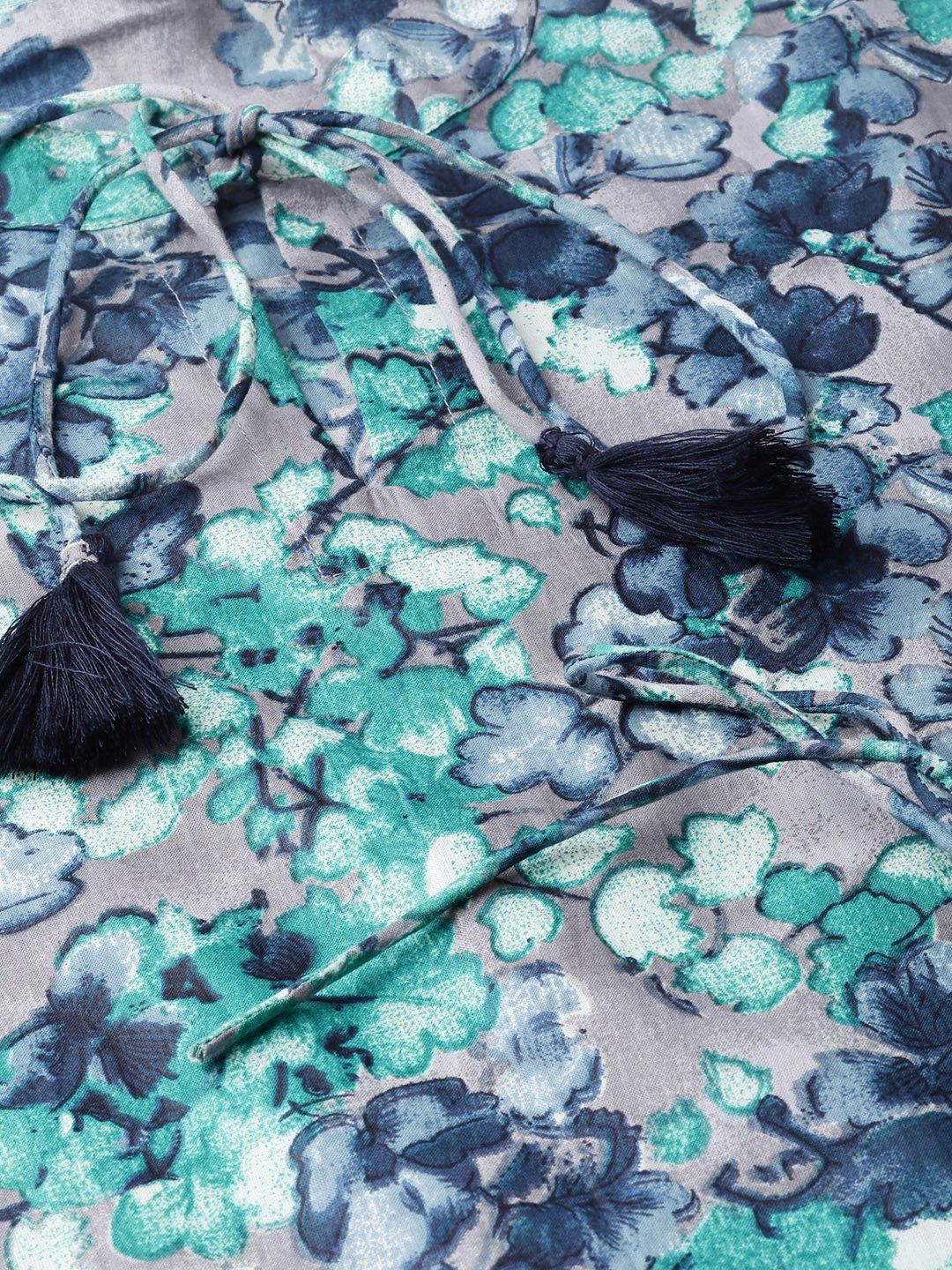 Women Grey & Navy Blue Floral Printed A-Line Dress | LASVINI - Redefining Indian Fashion with Elegance