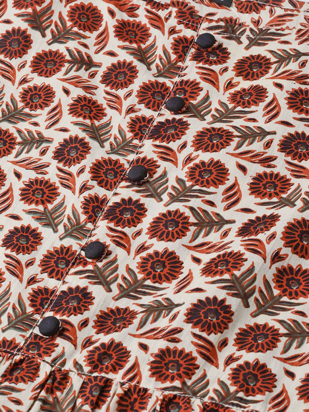 Women Cream & Brown Floral Printed Maxi Dress | LASVINI - Redefining Indian Fashion with Elegance