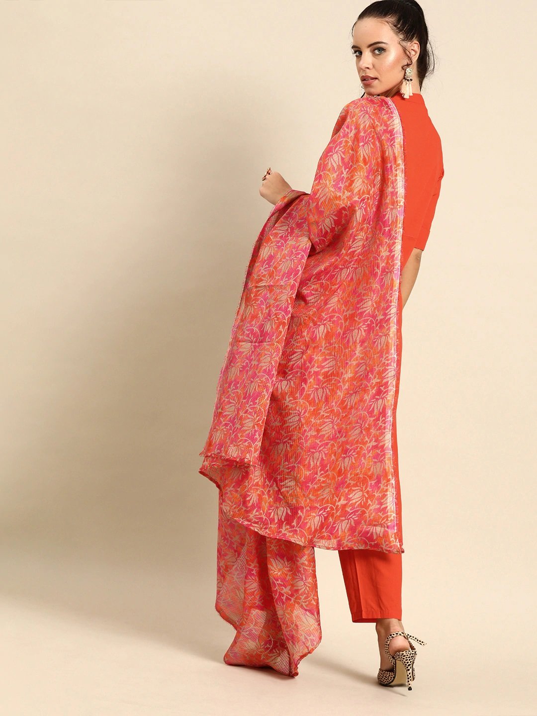 Women Orange Solid Kurta With Trousers & Dupatta | LASVINI - Redefining Indian Fashion with Elegance