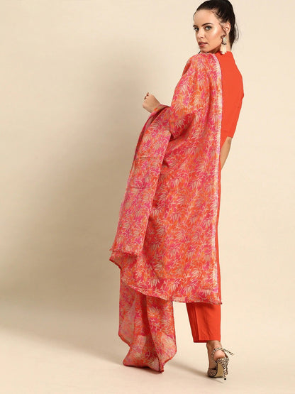 Women Orange Solid Kurta With Trousers & Dupatta | LASVINI - Redefining Indian Fashion with Elegance