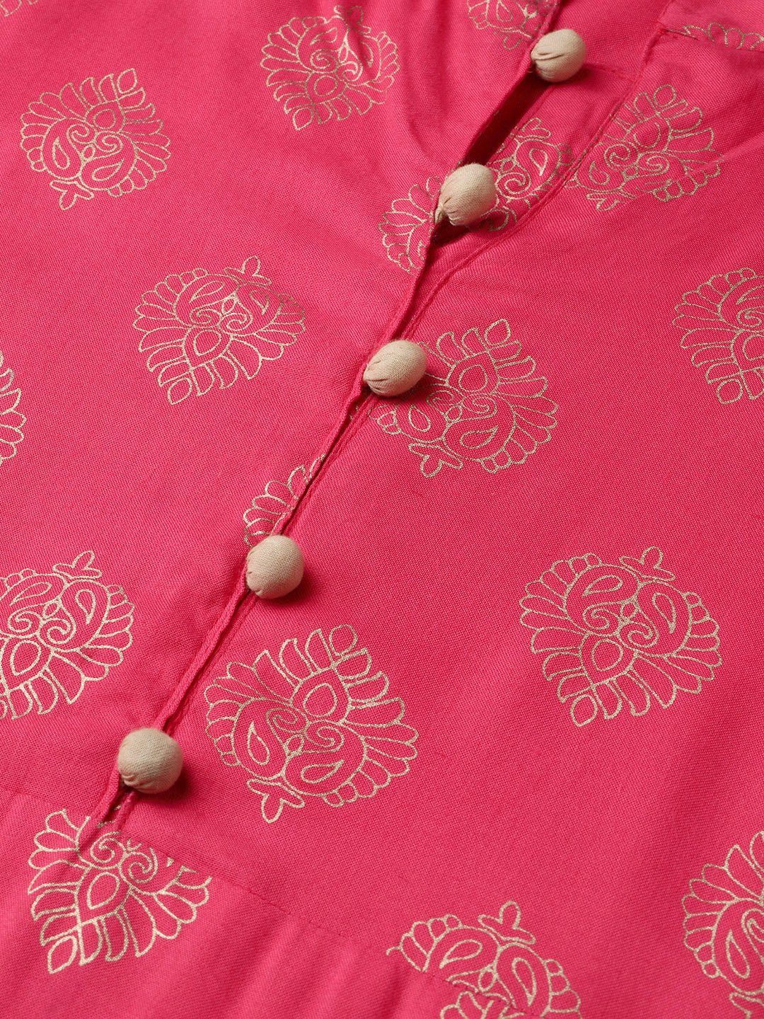 Women Pink & Gold Straight Ethnic Motifs Printed Kurta And Trousers Set | LASVINI - Redefining Indian Fashion with Elegance