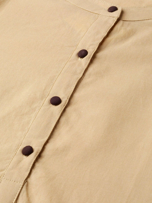 Women Beige & Brown Straight Solid Solid Kurta And Palazzos Set | LASVINI - Redefining Indian Fashion with Elegance