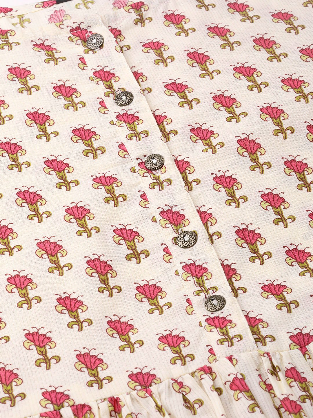 Women Cream & Pink Floral Printed Maxi Dress | LASVINI - Redefining Indian Fashion with Elegance