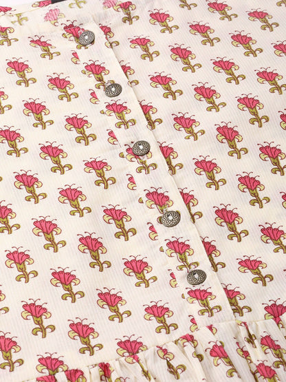 Women Cream & Pink Floral Printed Maxi Dress | LASVINI - Redefining Indian Fashion with Elegance