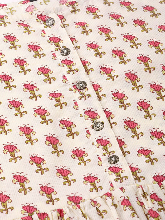 Women Cream & Pink Floral Printed Maxi Dress | LASVINI - Redefining Indian Fashion with Elegance