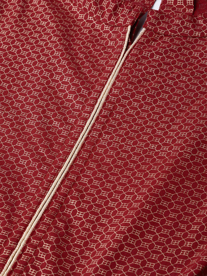 Women Maroon & Gold Ethnic Motifs Printed Maxi Dress | LASVINI - Redefining Indian Fashion with Elegance