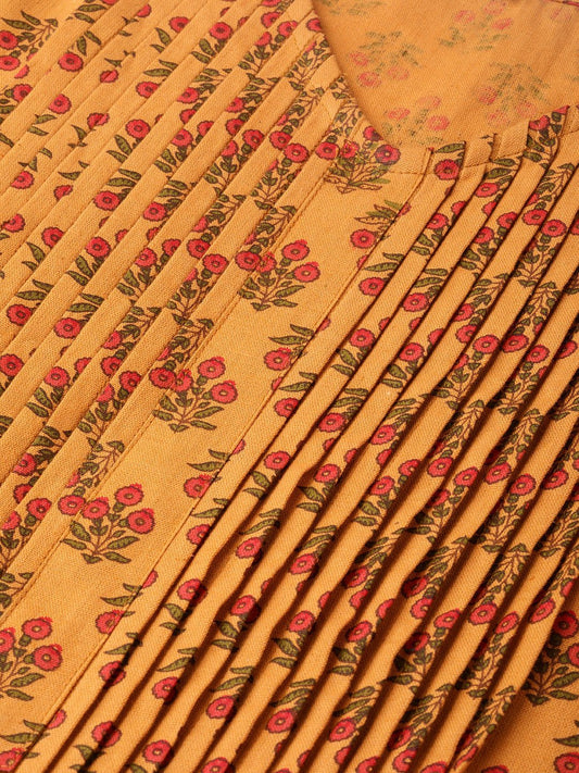 Women Mustard & Red A-Line Printed Top | LASVINI - Redefining Indian Fashion with Elegance