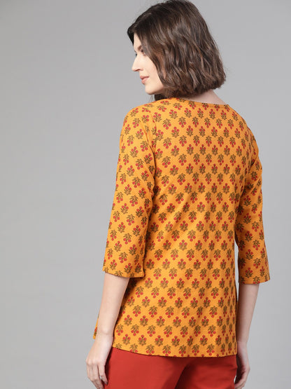 Women Mustard & Red A-Line Printed Top | LASVINI - Redefining Indian Fashion with Elegance
