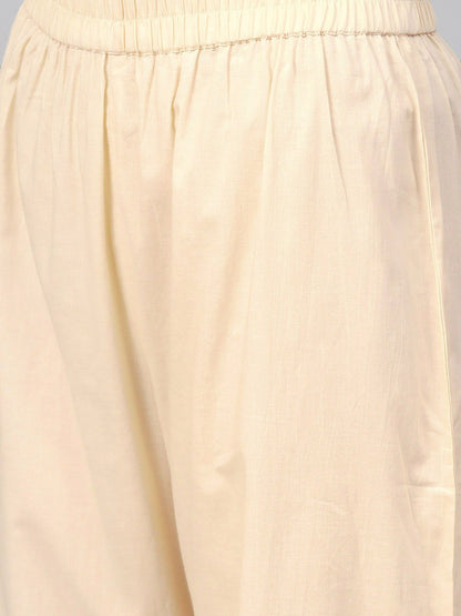 Women Cream & Gold Straight Ethnic Motifs Printed Kurta And Palazzos Set | LASVINI - Redefining Indian Fashion with Elegance