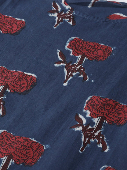 Women Blue & Red Straight Floral Printed Kurta And Palazzos Set | LASVINI - Redefining Indian Fashion with Elegance