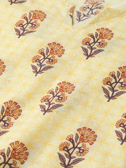 Women Yellow & Brown Straight Ethnic Motifs Printed Kurta And Palazzos Set | LASVINI - Redefining Indian Fashion with Elegance