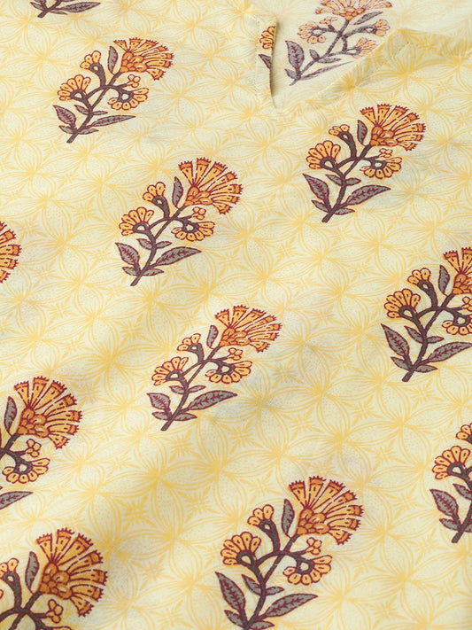 Women Yellow & Brown Straight Ethnic Motifs Printed Kurta And Palazzos Set | LASVINI - Redefining Indian Fashion with Elegance