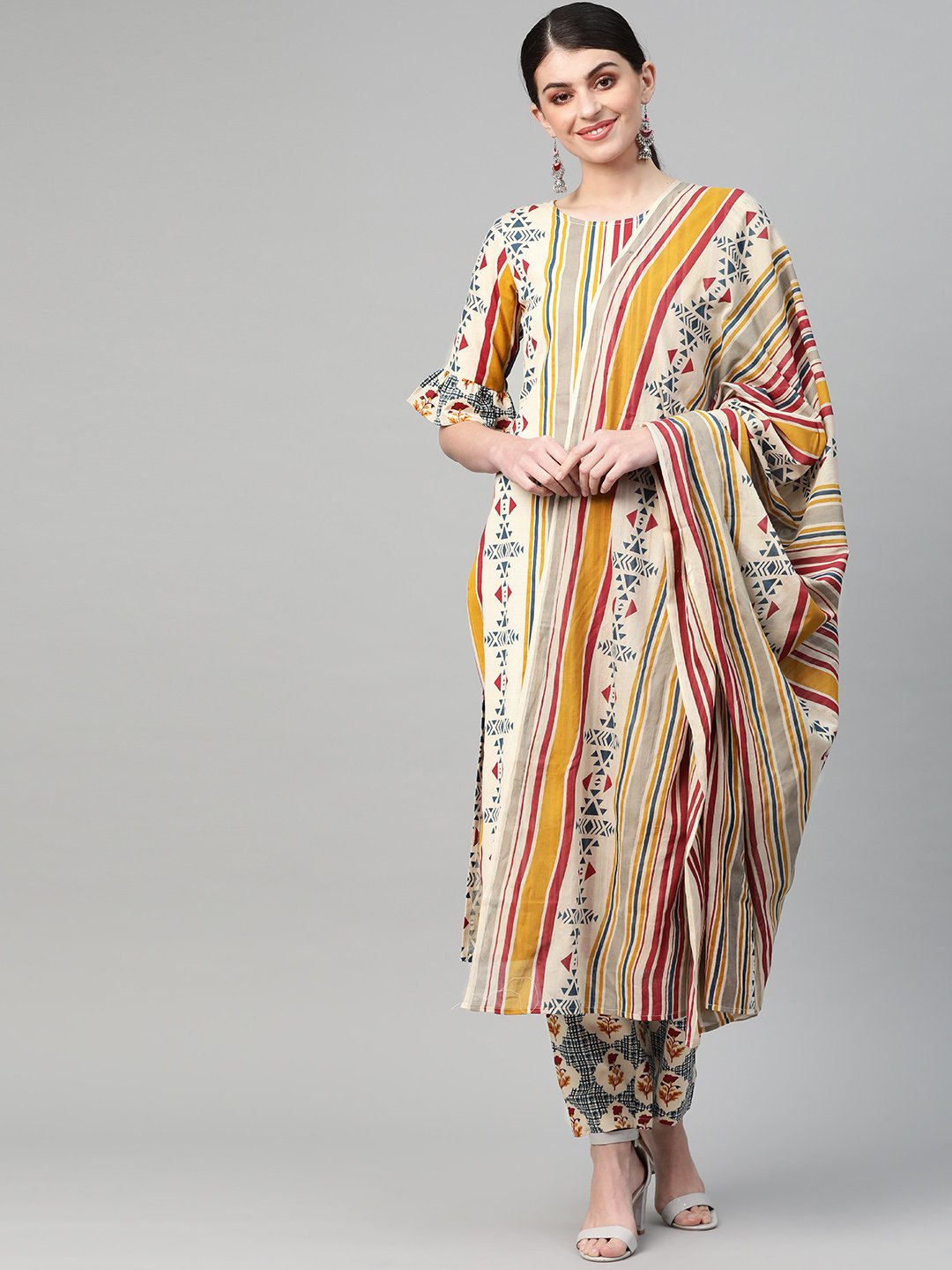 Women White & Maroon Straight Striped Striped Kurta And Palazzos Set | LASVINI - Redefining Indian Fashion with Elegance