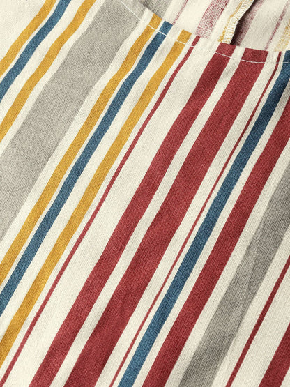 Women White & Maroon Straight Striped Striped Kurta And Palazzos Set | LASVINI - Redefining Indian Fashion with Elegance