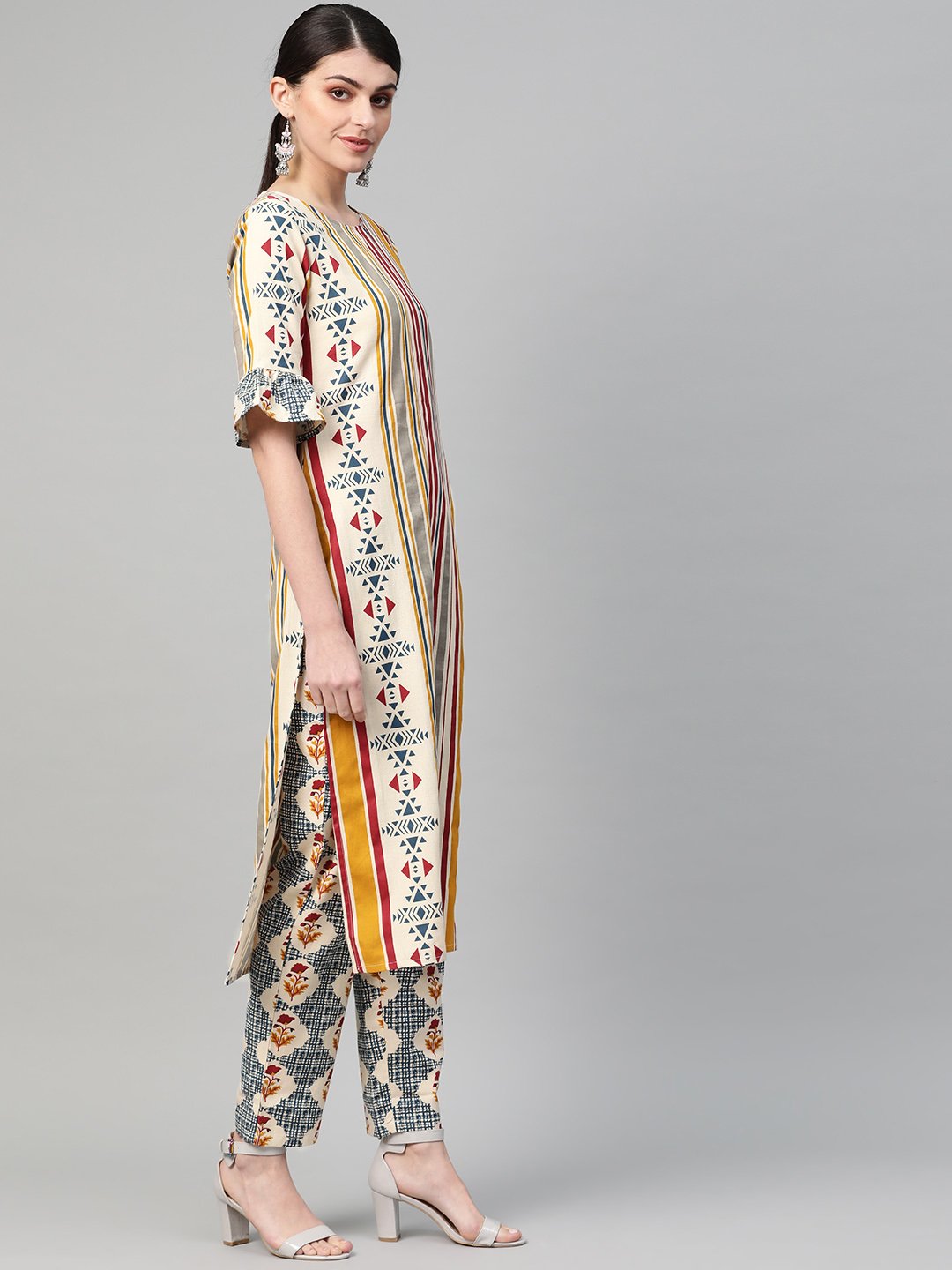 Women White & Maroon Straight Striped Striped Kurta And Palazzos Set | LASVINI - Redefining Indian Fashion with Elegance