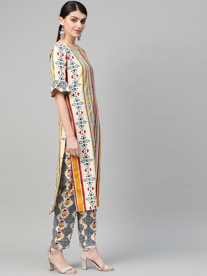 Women White & Maroon Straight Striped Striped Kurta And Palazzos Set | LASVINI - Redefining Indian Fashion with Elegance