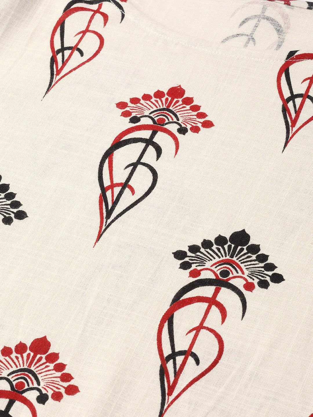 Women Off White & Red Straight Ethnic Motifs Printed Kurta And Palazzos Set | LASVINI - Redefining Indian Fashion with Elegance