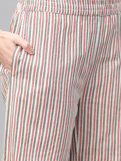 Women Off White & Red Straight Ethnic Motifs Printed Kurta And Palazzos Set | LASVINI - Redefining Indian Fashion with Elegance