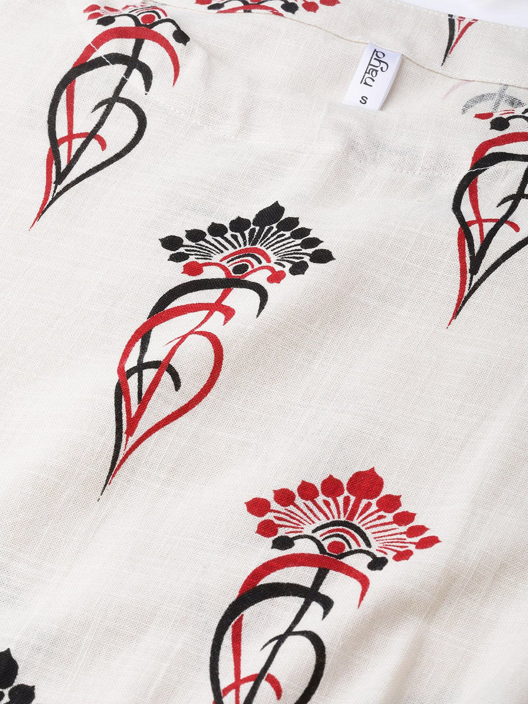 Women Off White & Red Regular Printed Top | LASVINI - Redefining Indian Fashion with Elegance