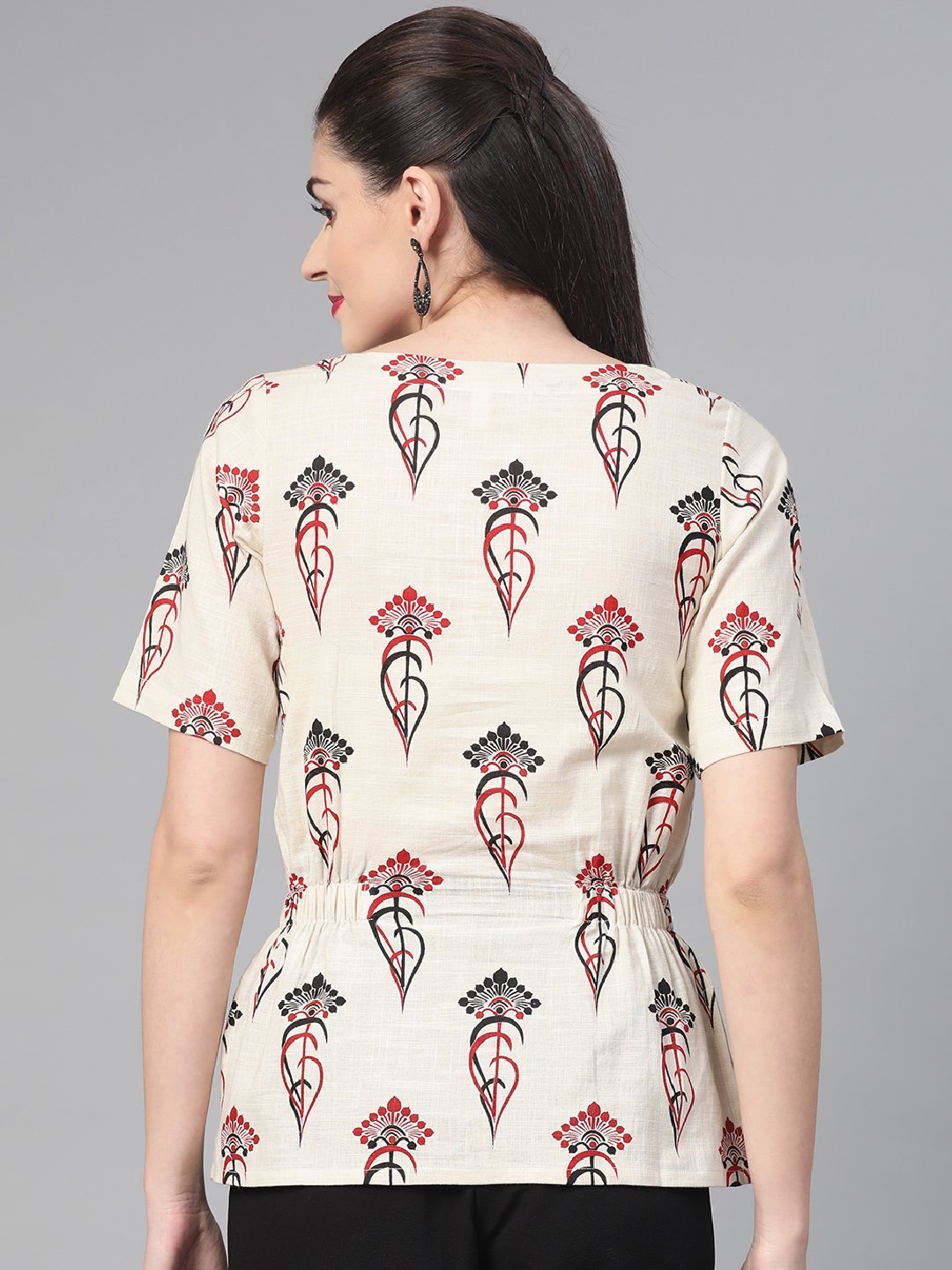 Women Off White & Red Regular Printed Top | LASVINI - Redefining Indian Fashion with Elegance