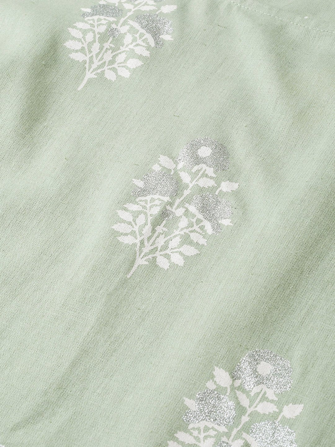 Women Green & White Straight Ethnic Motifs Printed Kurta And Trousers Set | LASVINI - Redefining Indian Fashion with Elegance