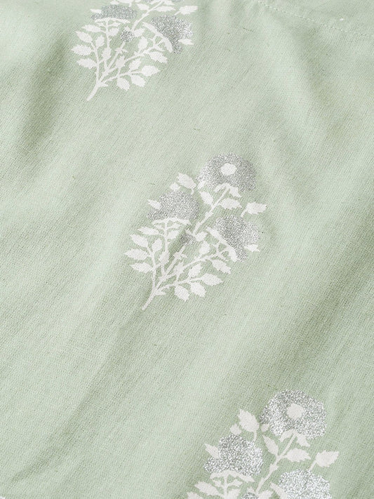 Women Green & White Straight Ethnic Motifs Printed Kurta And Trousers Set | LASVINI - Redefining Indian Fashion with Elegance