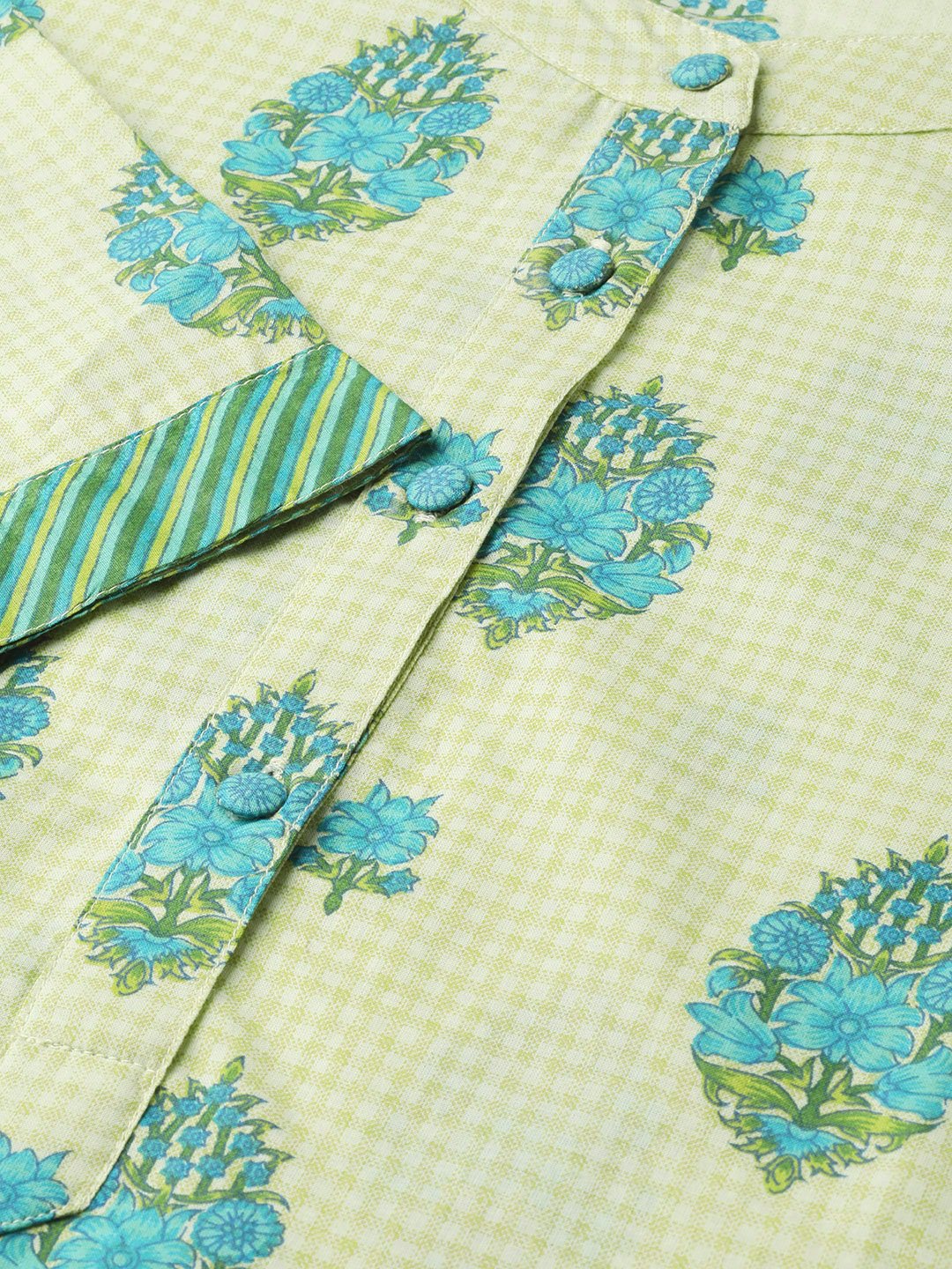 Women Green & Blue Straight Ethnic Motifs Printed Kurta And Palazzos Set | LASVINI - Redefining Indian Fashion with Elegance