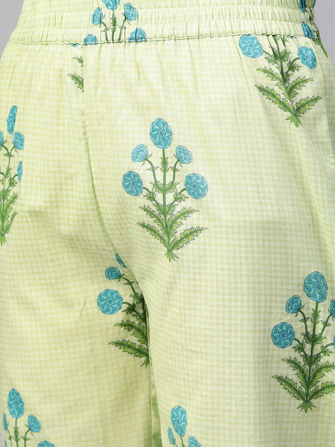 Women Green & Blue Straight Ethnic Motifs Printed Kurta And Palazzos Set | LASVINI - Redefining Indian Fashion with Elegance