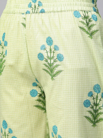 Women Green & Blue Straight Ethnic Motifs Printed Kurta And Palazzos Set | LASVINI - Redefining Indian Fashion with Elegance