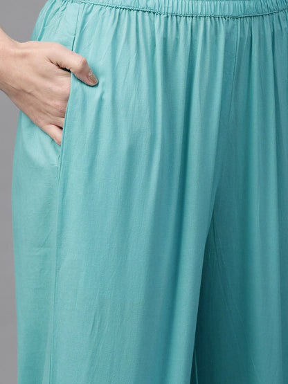 Women Navy Blue & Blue Straight Floral Printed Kurta And Palazzos Set | LASVINI - Redefining Indian Fashion with Elegance