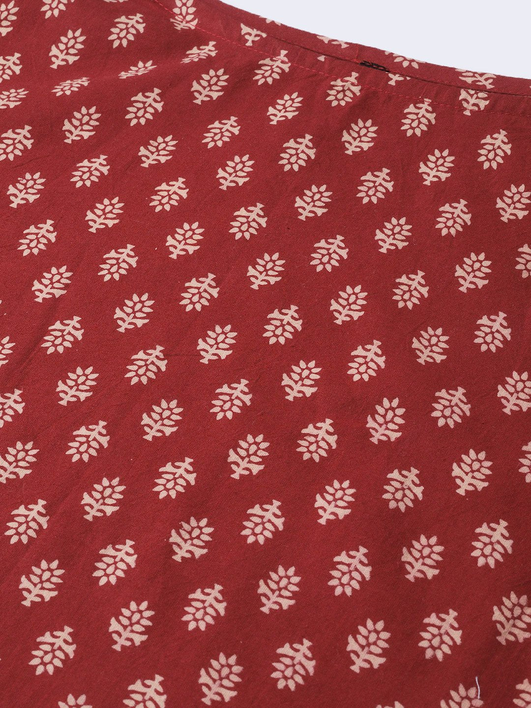 Women Maroon & Cream Cotton Straight Ethnic Motifs Printed Kurta | LASVINI - Redefining Indian Fashion with Elegance