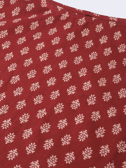 Women Maroon & Cream Cotton Straight Ethnic Motifs Printed Kurta | LASVINI - Redefining Indian Fashion with Elegance