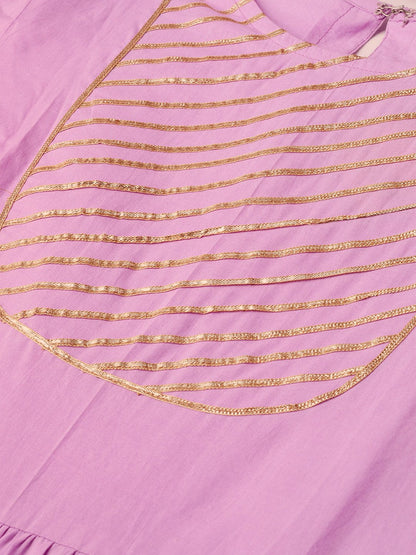 Women Lavender & Gold Solid Maxi Dress | LASVINI - Redefining Indian Fashion with Elegance