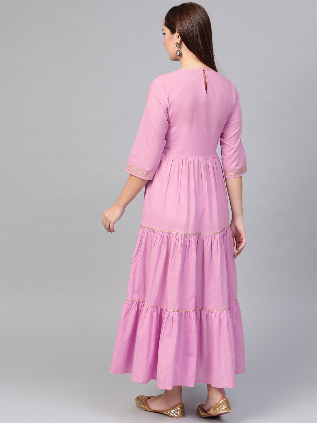 Women Lavender & Gold Solid Maxi Dress | LASVINI - Redefining Indian Fashion with Elegance