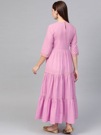 Women Lavender & Gold Solid Maxi Dress | LASVINI - Redefining Indian Fashion with Elegance