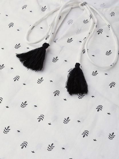 Women White & Black Cotton Straight Geometric Printed Kurta | LASVINI - Redefining Indian Fashion with Elegance