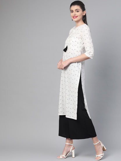 Women White & Black Cotton Straight Geometric Printed Kurta | LASVINI - Redefining Indian Fashion with Elegance