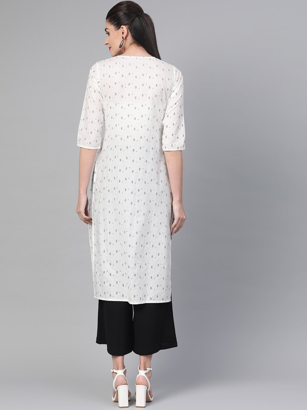 Women White & Black Cotton Straight Geometric Printed Kurta | LASVINI - Redefining Indian Fashion with Elegance