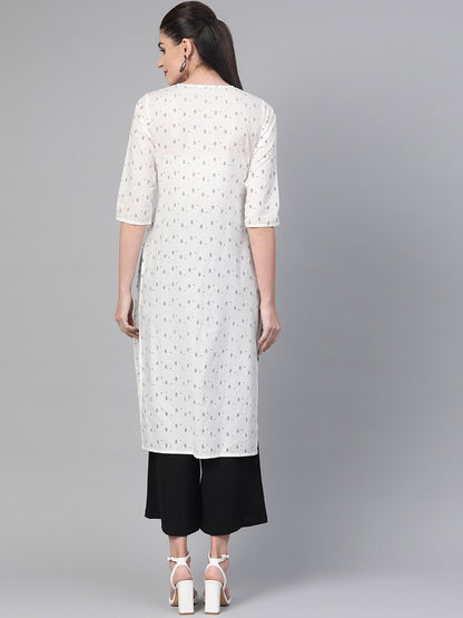 Women White & Black Cotton Straight Geometric Printed Kurta | LASVINI - Redefining Indian Fashion with Elegance