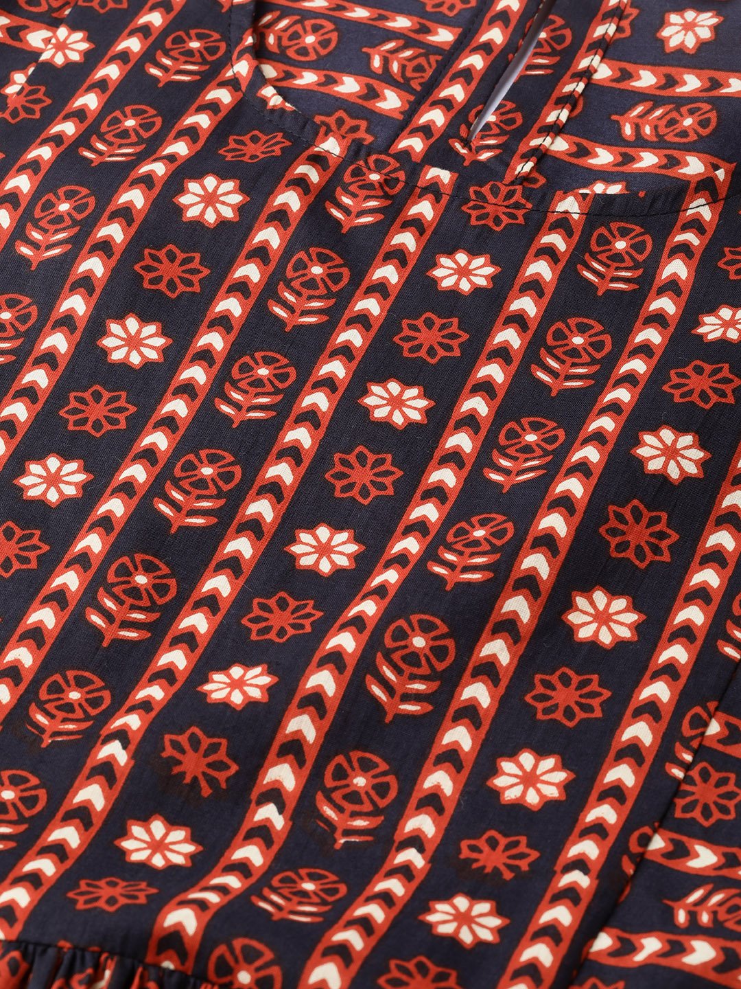 Women Black & Orange Floral Printed Fit And Flare Dress | LASVINI - Redefining Indian Fashion with Elegance