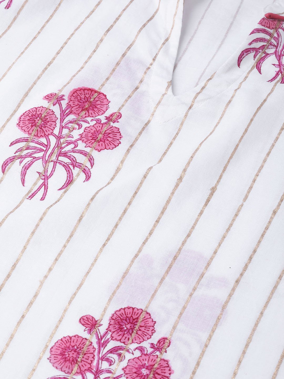 Women White & Pink Cotton Straight Floral Printed Kurta | LASVINI - Redefining Indian Fashion with Elegance